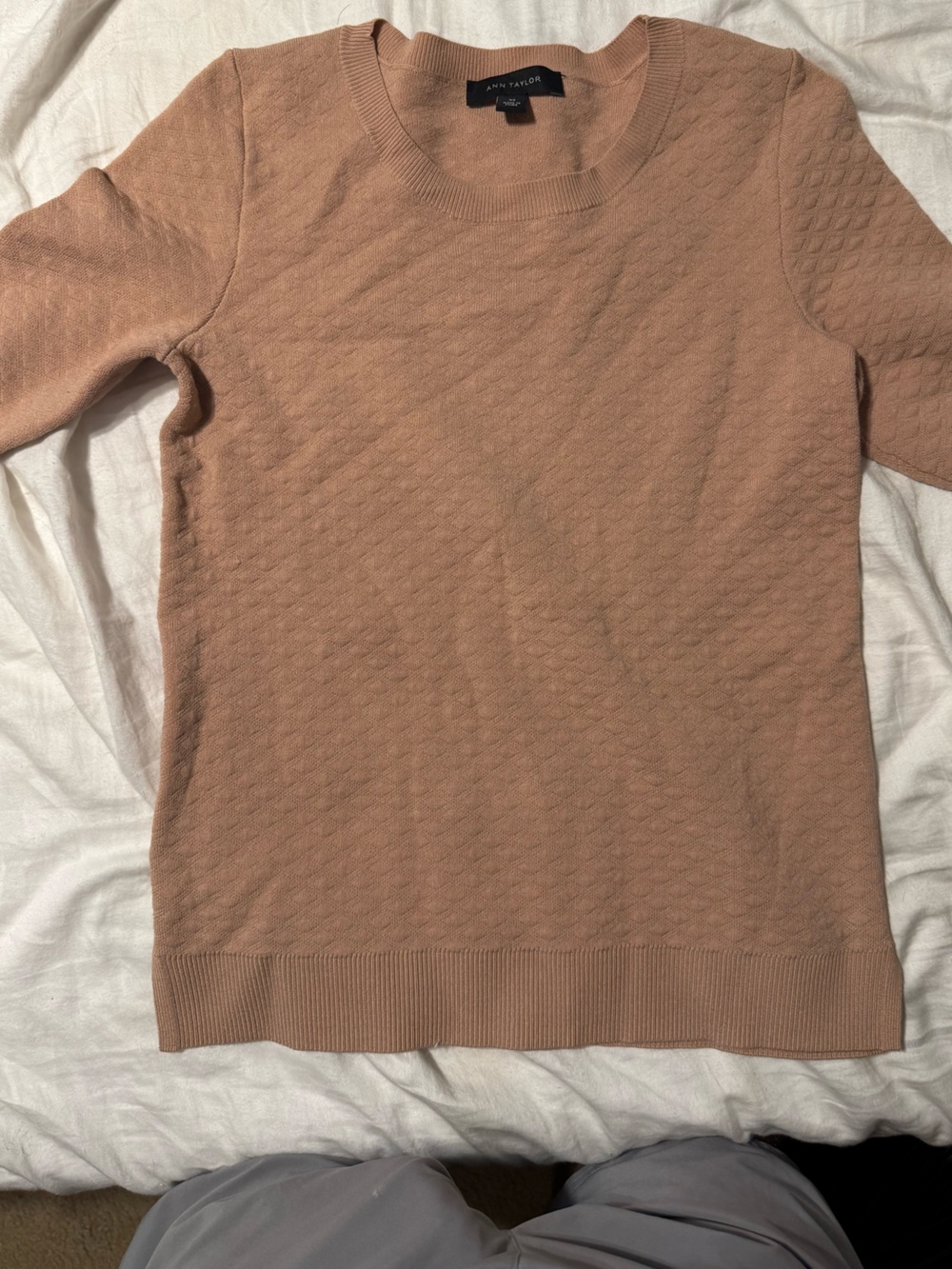 Ann Taylor Textured Short-Sleeve Sweater in Dusty Rose